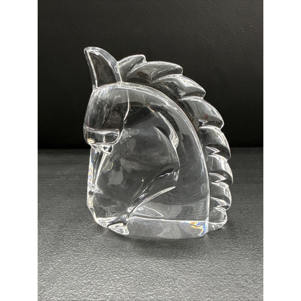 Fine Clear Crystal Art Glass Horse Head Silhouette Sculpture, Bookend
